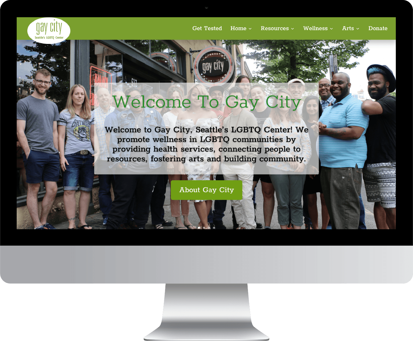 High fidelity mock up of the Gay City Landing Page. This picture is here to accompany the overview description.